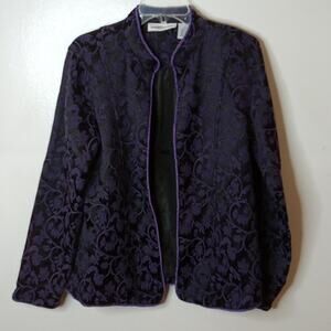 Serengeti Women's Tapestry Jacket/Blazer Size Large Purple/Black Open front.